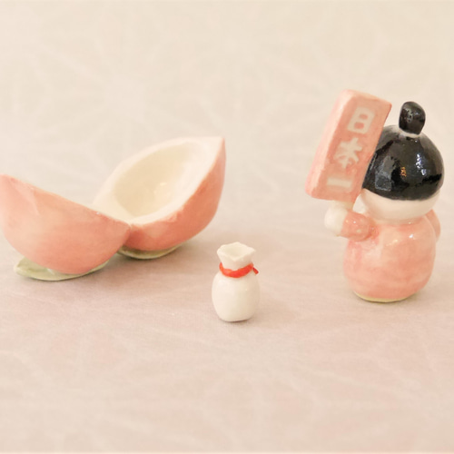 陶器 小さな桃太郎 3点セット 桃色】端午の節句 五月人形 こどもの日