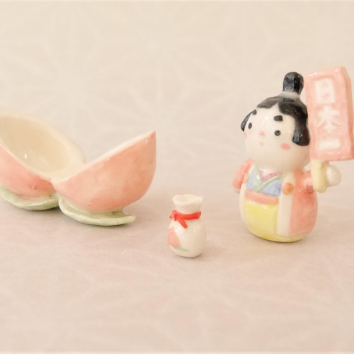 陶器 小さな桃太郎 3点セット 桃色】端午の節句 五月人形 こどもの日