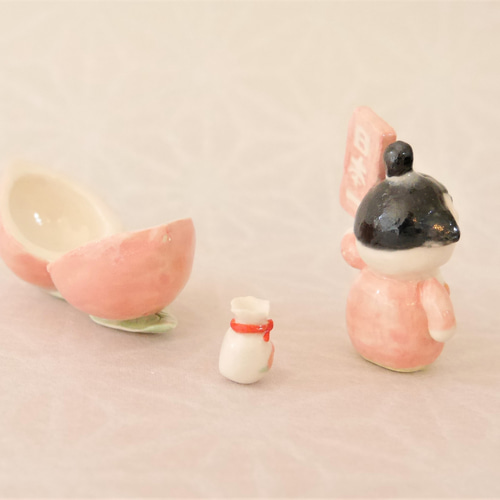 五月人形桃太郎青花磁招き猫陶磁器置物コレクション 陶器 小さな桃太郎 3点セット 桃色】端午の節句 五月人形 こども