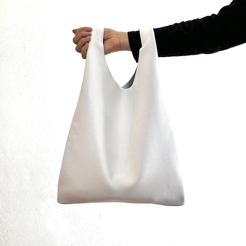 本革 名入れ可 1枚革 キーホルダー付き レザーエコバッグ