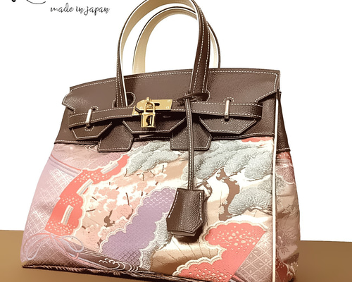 SOLD◇30サイズ◇着物帯と本革のリメイクバッグ◇remake.829