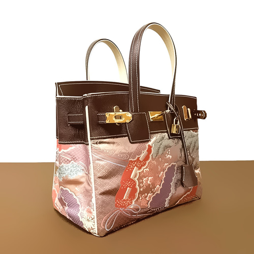 SOLD◇30サイズ◇着物帯と本革のリメイクバッグ◇remake.829 日本職