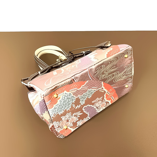 SOLD◇30サイズ◇着物帯と本革のリメイクバッグ◇remake.829