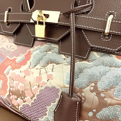 SOLD◇30サイズ◇着物帯と本革のリメイクバッグ◇remake.829