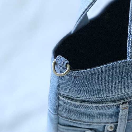 バケツ型 2WAY ポケット ミニトートバッグ ＊デニムリメイク×シンプル