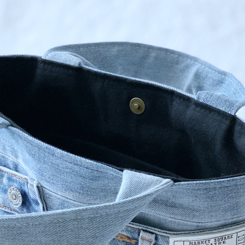 バケツ型 2WAY ポケット ミニトートバッグ ＊デニムリメイク×シンプル