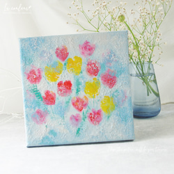 原画】抽象画 チューリップ が咲く 約180×180mm（S0サイズ） 絵画 La