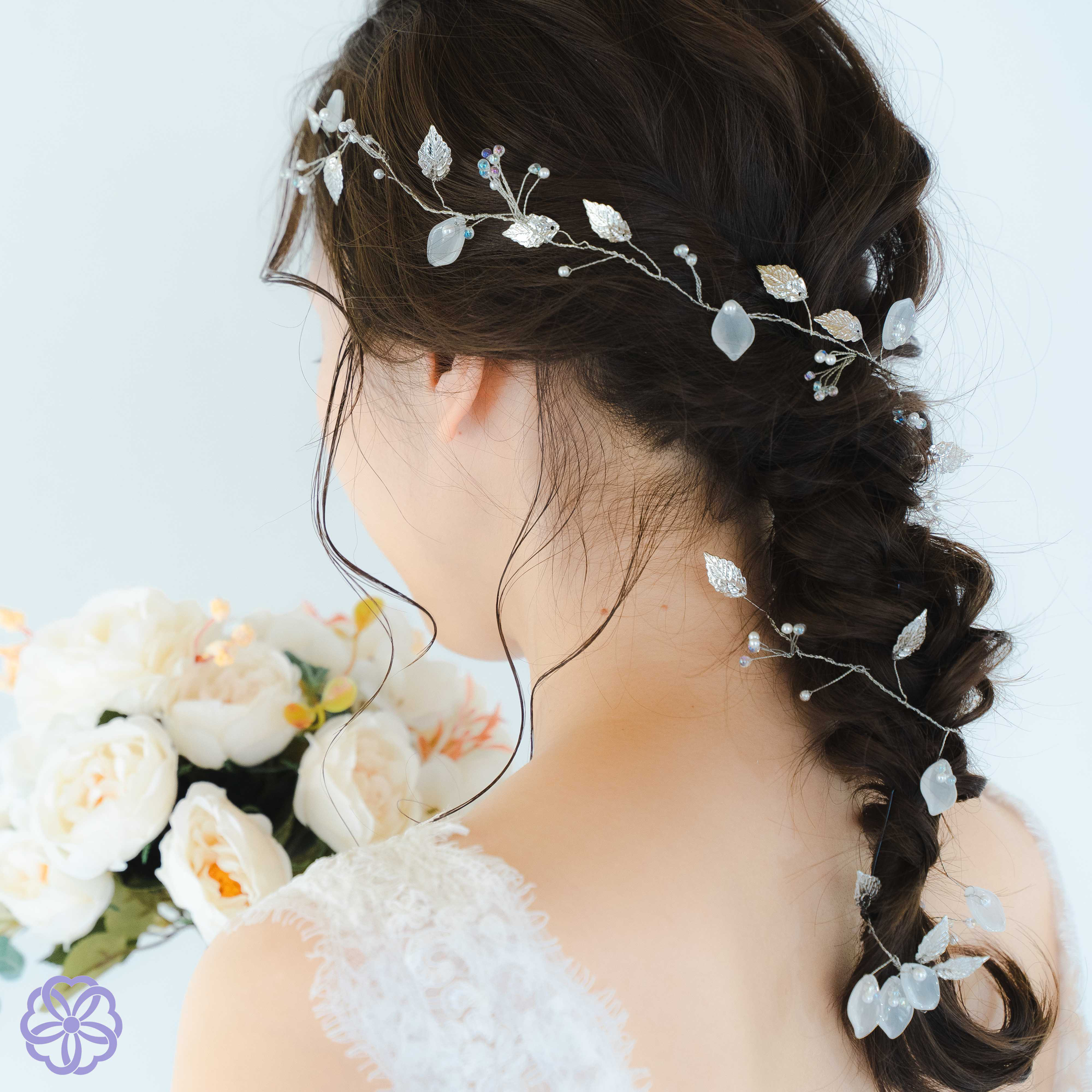 髪飾り　小枝アクセサリー【結】結婚式　花嫁　ブライダル　ウェディング　成人式　卒業式　振袖　着物　和装　ヘアアクセサリー