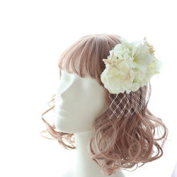 髪飾り　ヘッドドレス　ボンネ　ヒトデ　プルメリア　ローズ　胡蝶蘭　白　ホワイト　アートフラワー　結婚式　ウェディング 4枚目の画像
