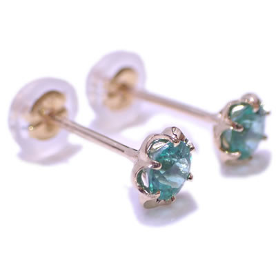 K18 グリーン パライバトルマリン 0.51ct ラウンドカット オリジナル フラワー爪 デザイン スタッドピアス