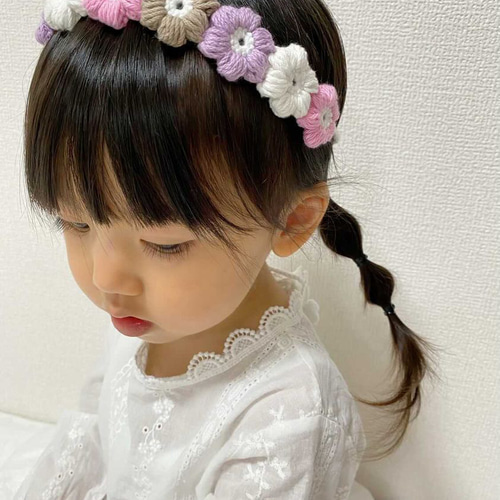 ぷっくりお花 花冠 ヘアバンド.ﾟ・*. 出産祝いや退院着、ニューボーン 