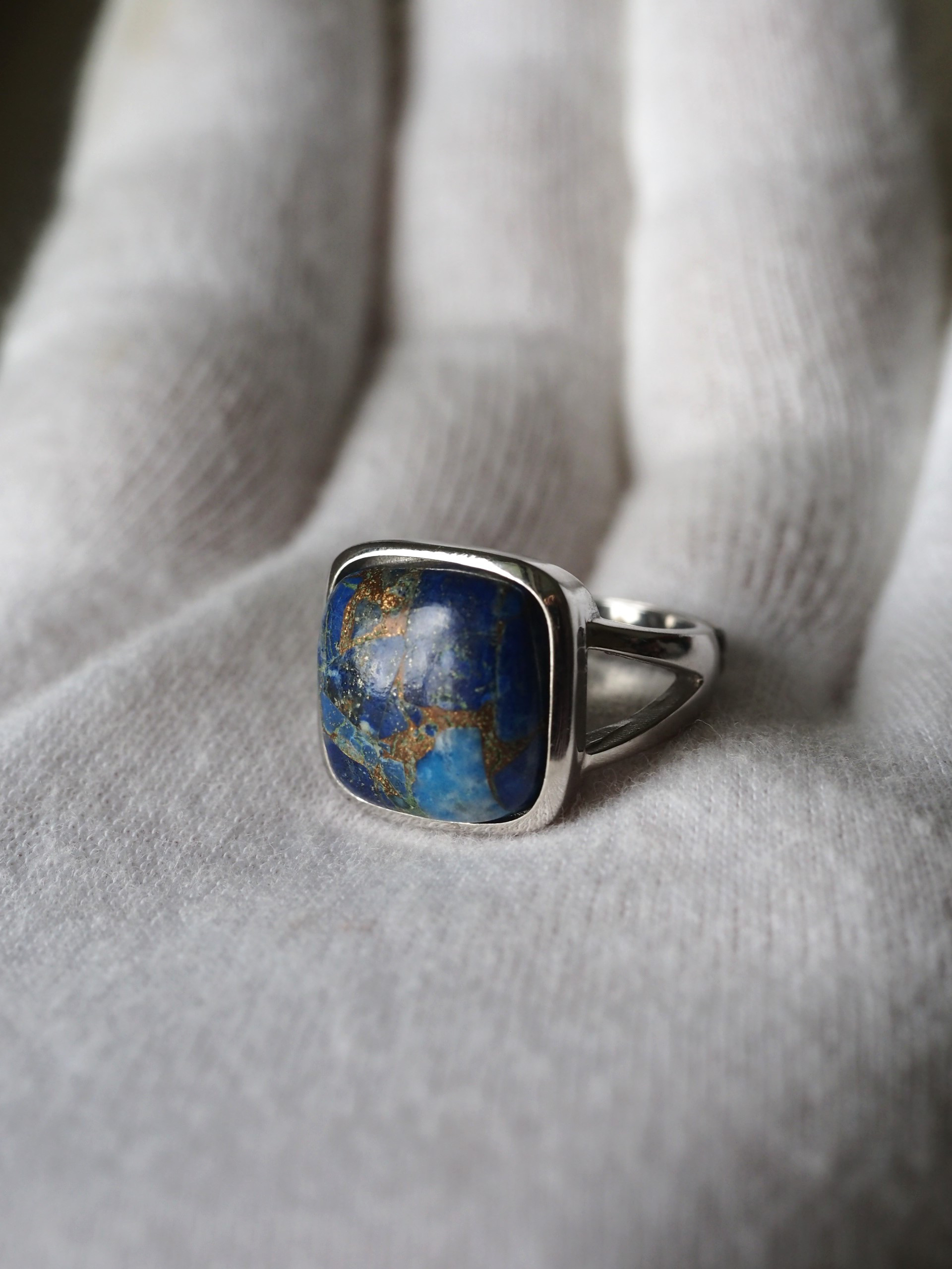 Lapis Copper 14 　スクエアS925WGリング