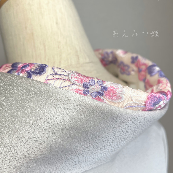 洗える刺繍半衿 淡紅藤グラデーション【ラスト】 4枚目の画像