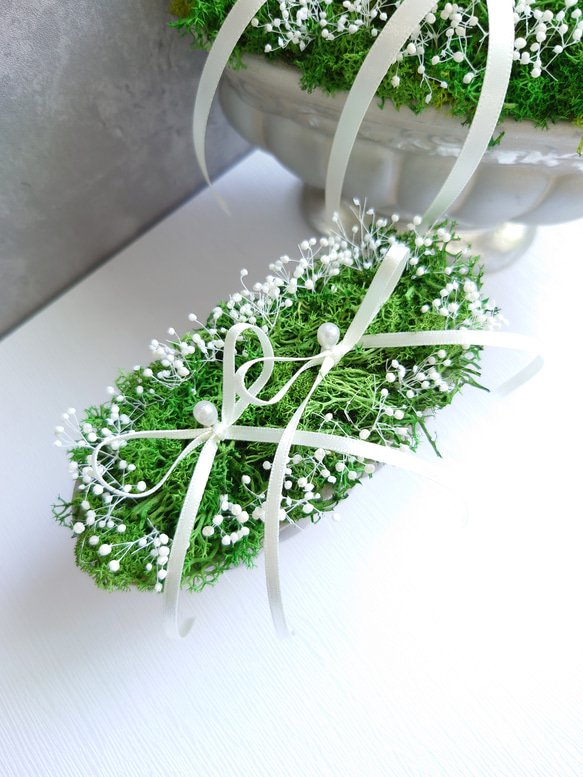 苔moss＆かすみ草babybreath のリングピロー【Msize】陶器・Box入り 3枚目の画像