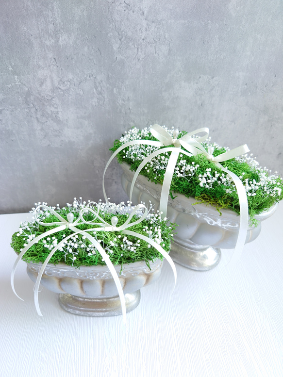 苔moss＆かすみ草babybreath のリングピロー【Msize】陶器・Box入り 7枚目の画像