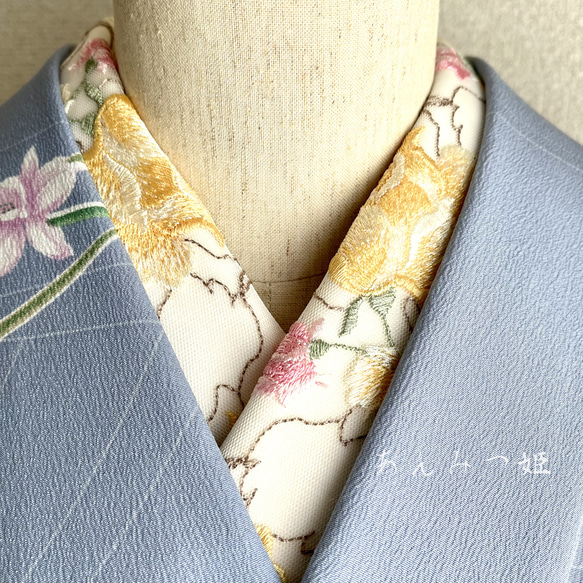 洗える刺繍半衿 黄色の薔薇 1枚目の画像