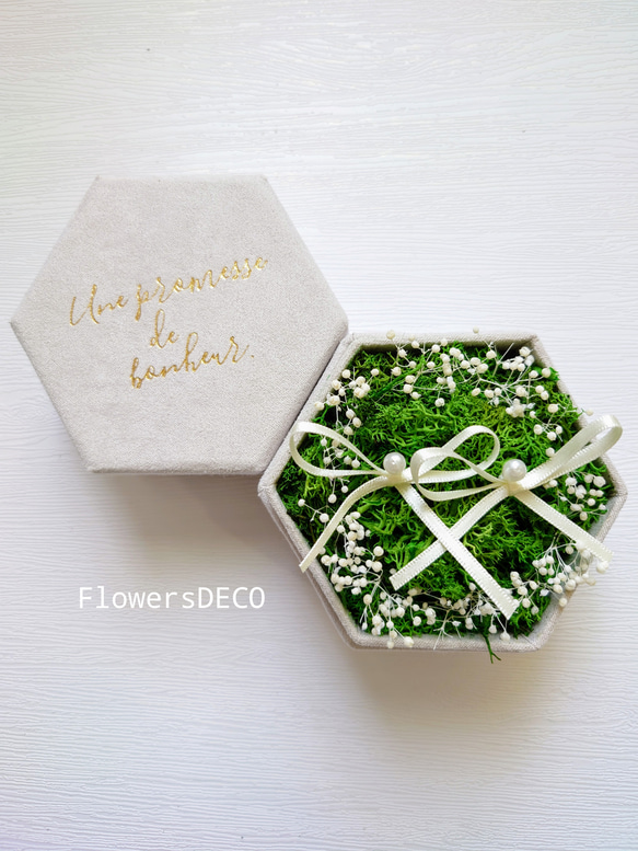 苔moss＆かすみ草babybreath のリングピロー【Box】数量限定・初販5点まで送料無料 3枚目の画像