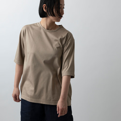 【在庫限り】HANDROOM WOMEN'S クルーネック5分袖Tシャツ beige｜ladies 1枚目の画像