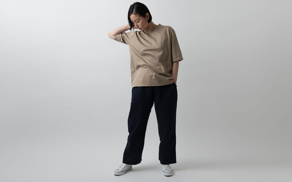 【在庫限り】HANDROOM WOMEN'S クルーネック5分袖Tシャツ beige｜ladies 2枚目の画像