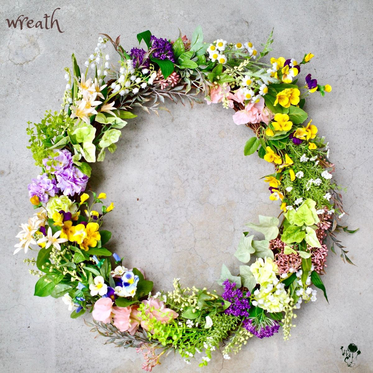 【 受注後制作商品 】大きなリース かわいい 鈴蘭 パンジー ドアリース 送料無料 造花 リース 玄関インテリア