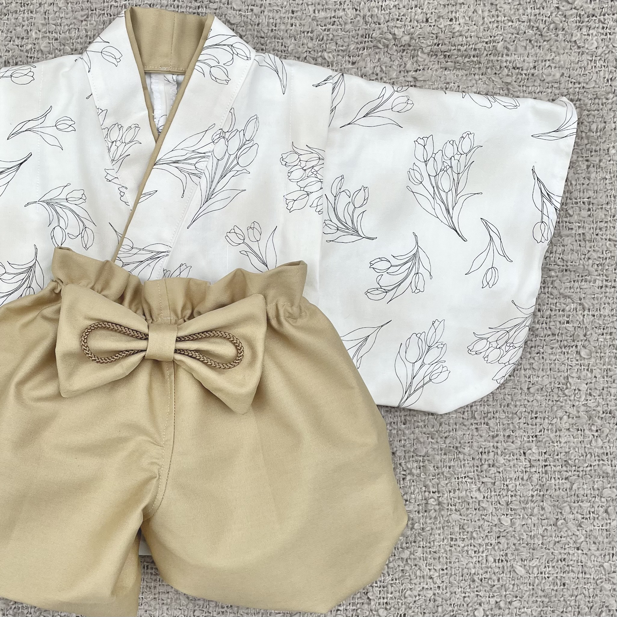 2022新生活 ベビー袴 一点物 花柄×くすみブルー こどもの日 - 通販