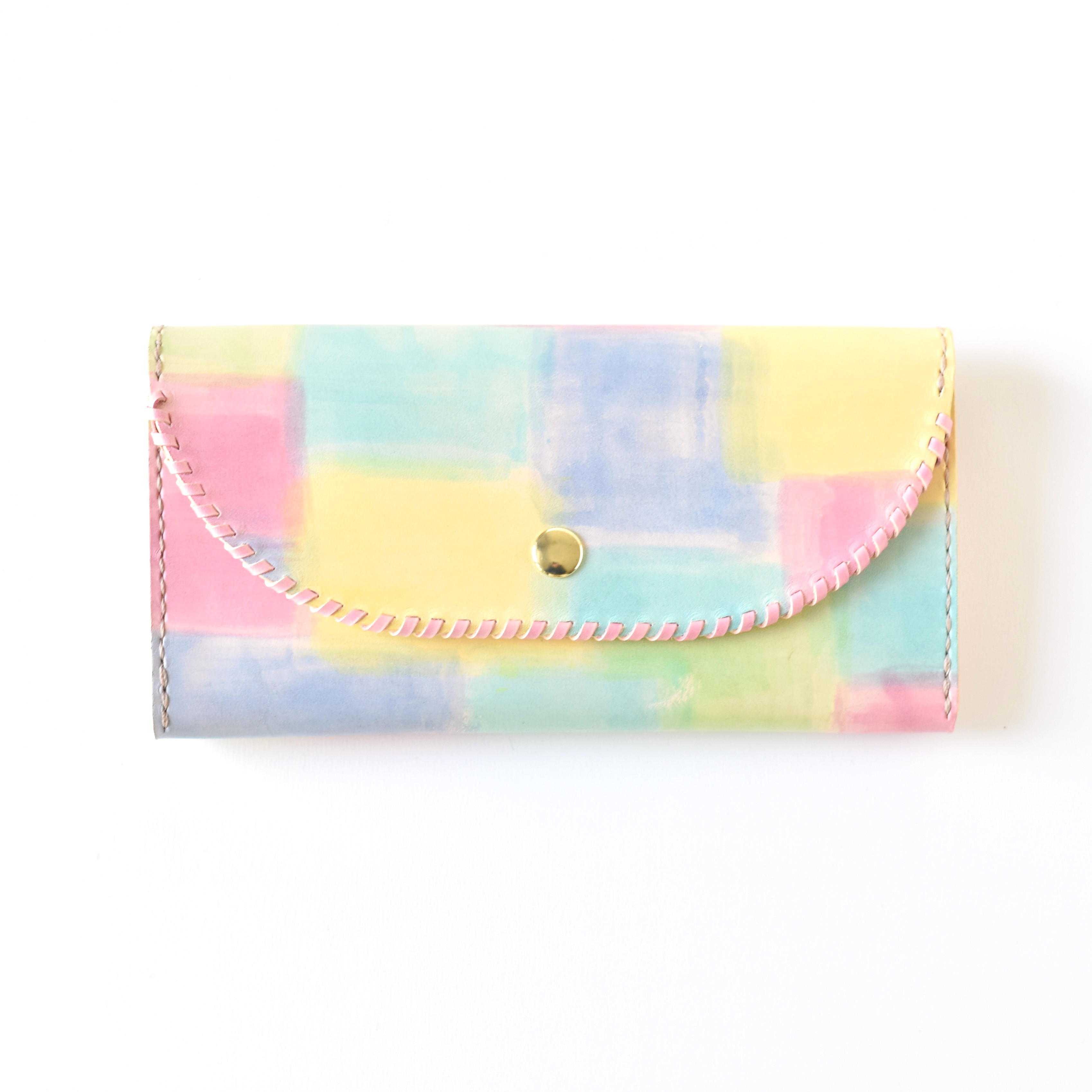 革の手染め財布 「パステル姫（三つ折り長財布） 」