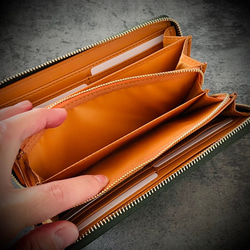 イタリアンレザー 大容量 長財布 カード１５枚 メンズ財布 レディス財布 本革 グリーン 緑 7枚目の画像