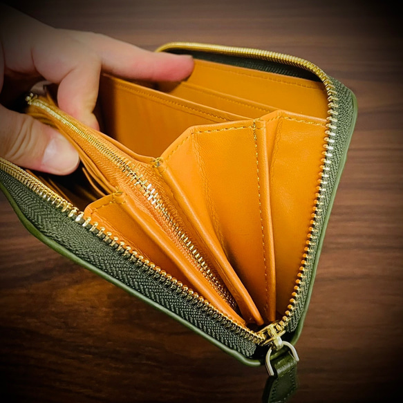 イタリアンレザー 大容量 長財布 カード１５枚 メンズ財布 レディス財布 本革 グリーン 緑 8枚目の画像