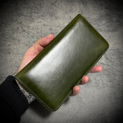 イタリアンレザー 大容量 長財布 カード１５枚 メンズ財布 レディス財布 本革 グリーン 緑 2枚目の画像