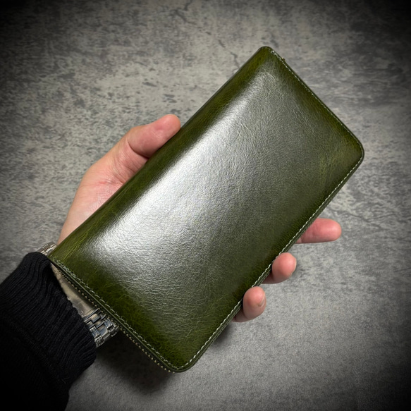 イタリアンレザー 大容量 長財布 カード１５枚 メンズ財布 レディス財布 本革 グリーン 緑 2枚目の画像