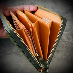 イタリアンレザー 大容量 長財布 カード１５枚 メンズ財布 レディス財布 本革 グリーン 緑 8枚目の画像