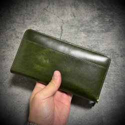 イタリアンレザー 大容量 長財布 カード１５枚 メンズ財布 レディス財布 本革 グリーン 緑 3枚目の画像