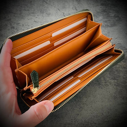 イタリアンレザー 大容量 長財布 カード１５枚 メンズ財布 レディス財布 本革 グリーン 緑 6枚目の画像