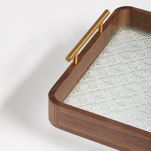 フランス アンティーク 木製 トレイ お盆 花 ガラス 希少✨ フランス