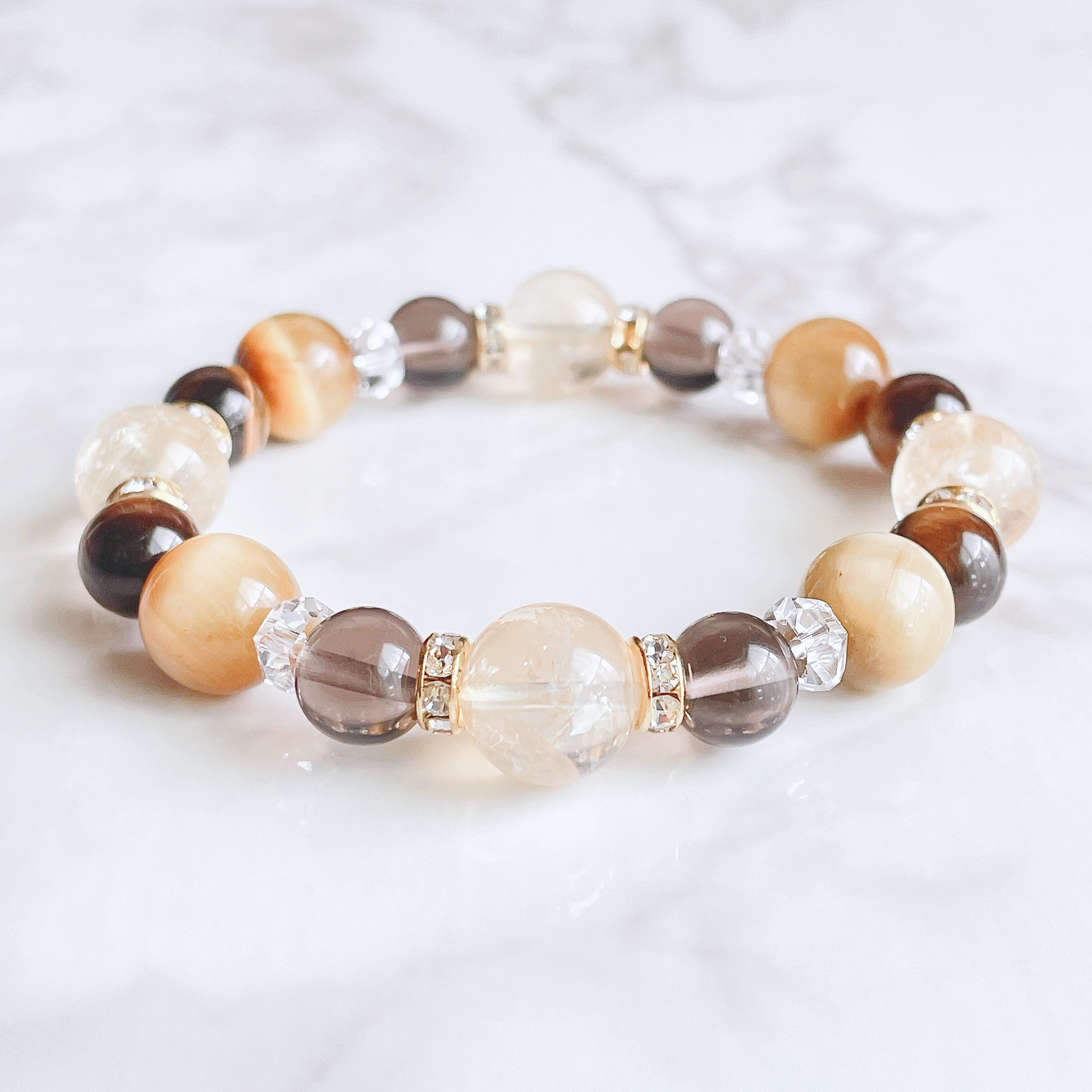 ✦地に足をつけて、ビジネスを成功へ導く（グラウディング）シトリン・タイガーアイ 天然石ブレス No563