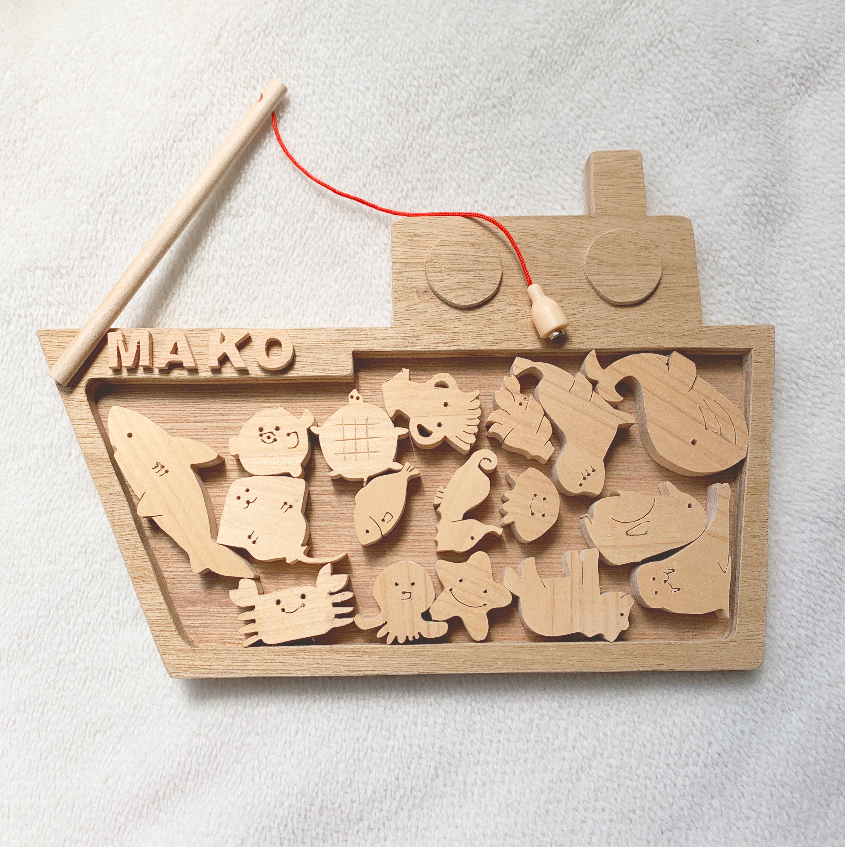 船で海釣り　木のおもちゃ