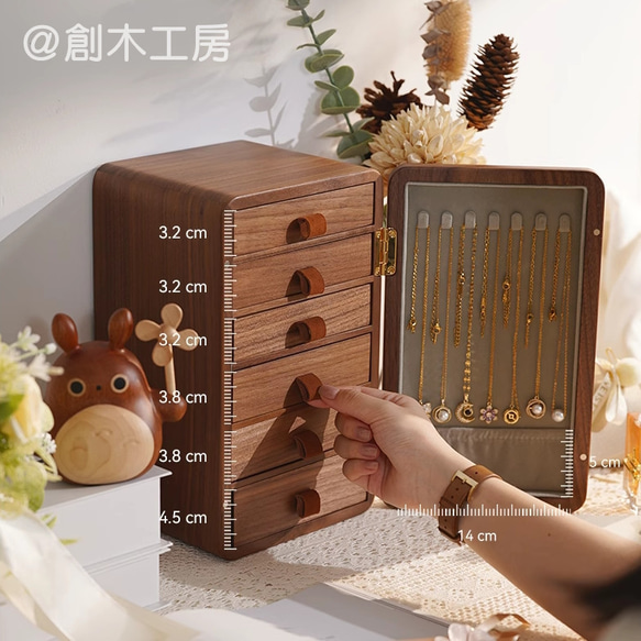 ☆人気再販☆木製引き出し付きアクセサリーケース ジュエリーボックス 女性 飾り物 宝物箱 小物入れ 収納 コレクション 6枚目の画像