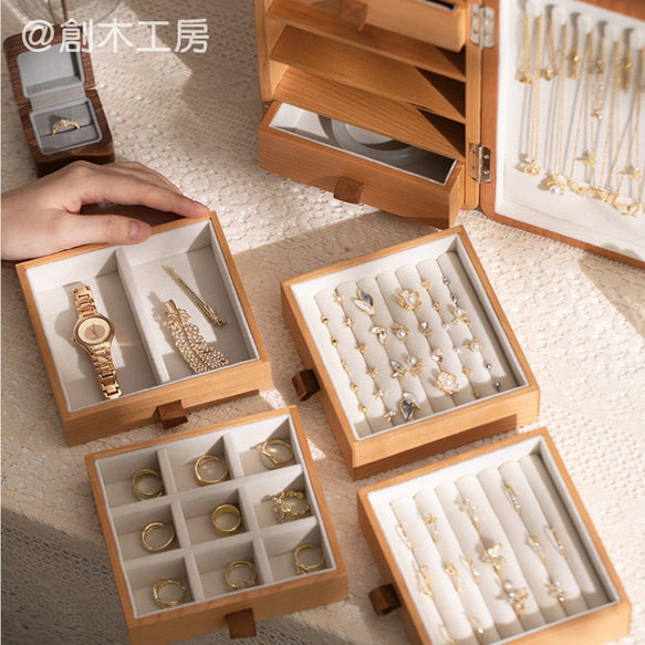 ☆人気再販☆木製引き出し付きアクセサリーケース ジュエリーボックス 女性 飾り物 宝物箱 小物入れ 収納 コレクション 16枚目の画像