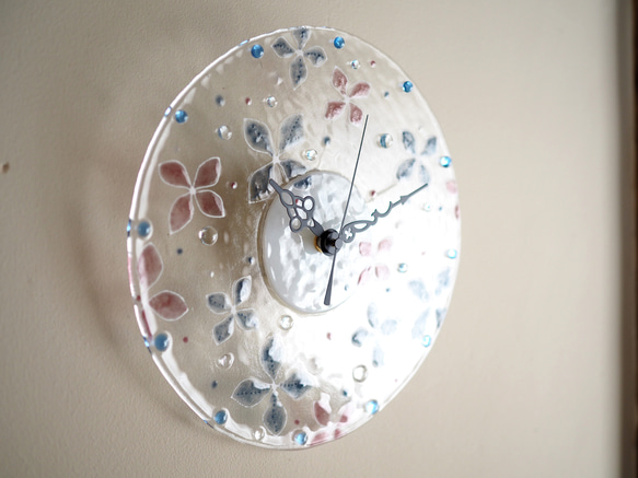 【即納】ガラスの壁掛け時計（Watercolor flower）電波時計に変更可 6枚目の画像