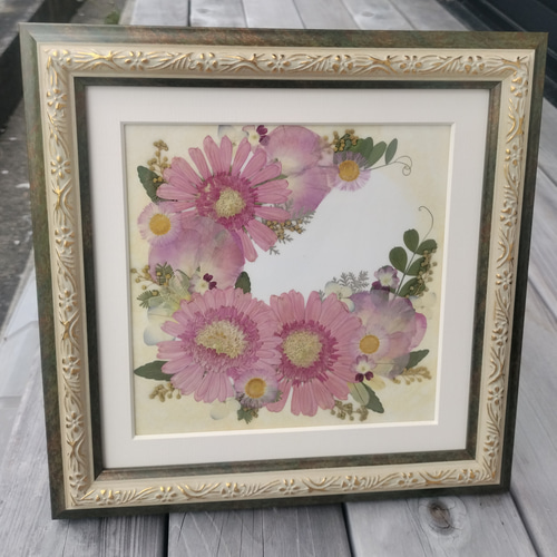 ピンクのガーベラ 押し花額~母の日にも~ リース 真蓮花工房 通販