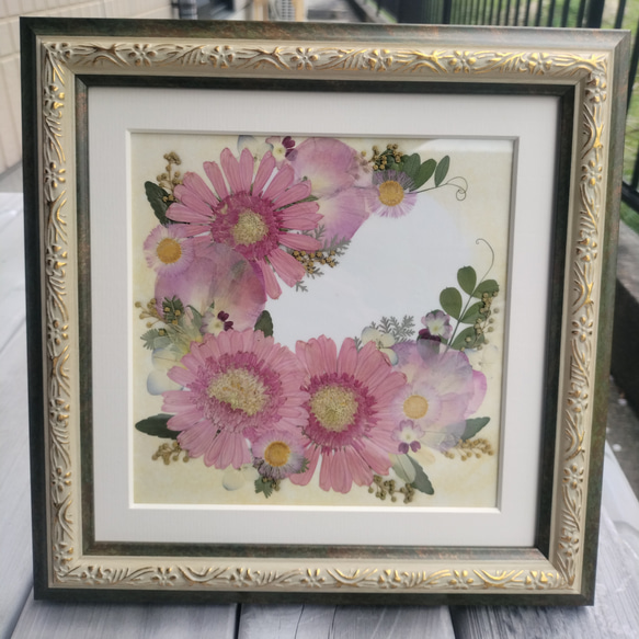 ピンクのガーベラ 押し花額~母の日にも~ リース 真蓮花工房 通販