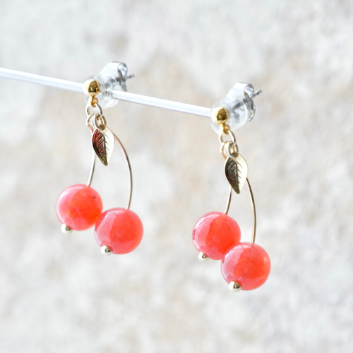 Cherryイヤリング／ピアス｜金属アレルギー対応｜さくらんぼ｜チェリー 