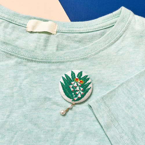 月桃 沖縄サンニン 刺繍くるみボタンブローチ/ヘアゴム plantsplanet