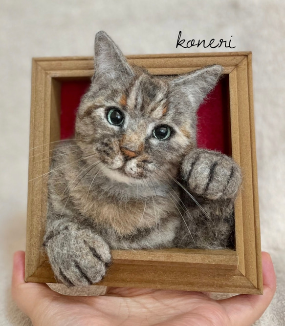 koneri 羊毛フェルト フレーム猫 のオーダー 8枚目の画像