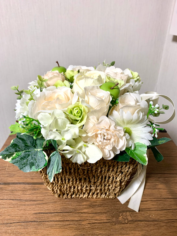 アイボリー フラワーモチーフ バスケット フラワーバスケット（L） | andbloom