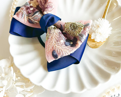 インド刺繍リボン使用♡ネイビーのヘアゴム ヘアゴム miku 通販