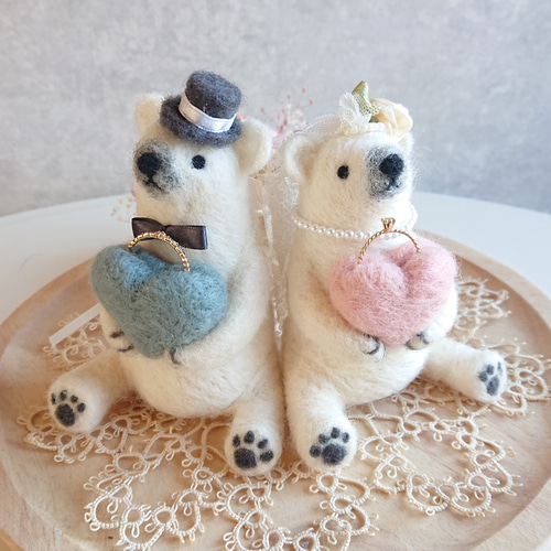 オーダー制作】ウェディングくまさんリングピロー 羊毛フェルト