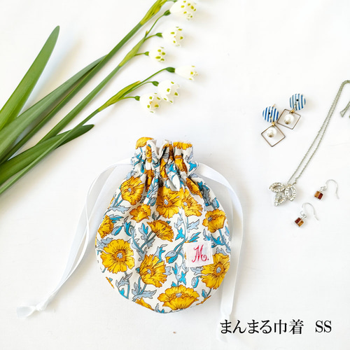 リバティ　グリマー　マチ付き巾着SS ハンドメイド リバティ グリマー マチ付き巾着SS ハンドメイド 【handmade】巾着袋SS