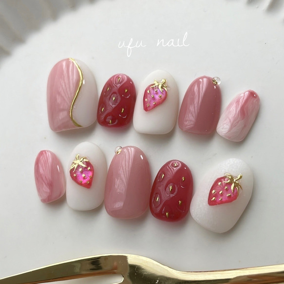 strawberry milk nail　いちごみるくネイル 1枚目の画像