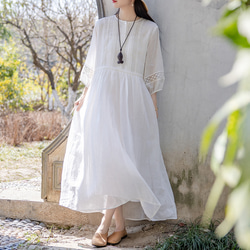 リネンのワンピース 白 ワンピース ロング ワンピース レディース 服